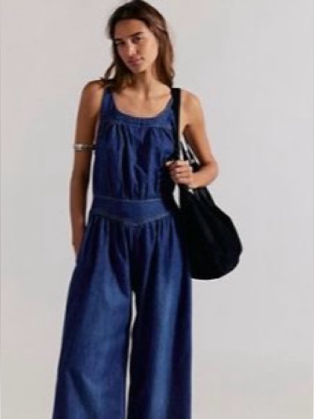 Free People Light Denim Wide-Leg Jumpsuit - NWOT